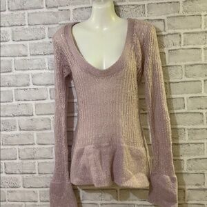 Nevada women’s crocheted sweaterer, long swoop neckline, small, lilac shimmer